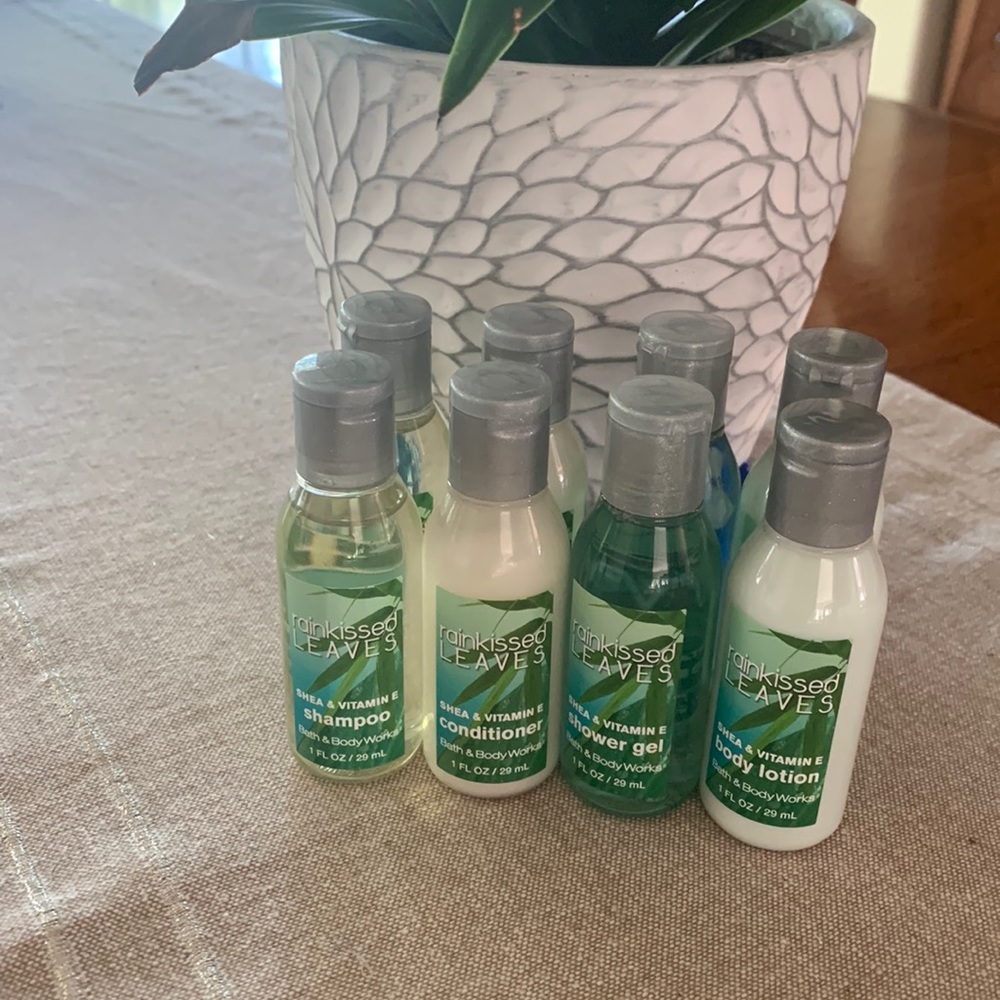 Bath & Body Rainkissed Leaves Lot of 8 New Shampoo Conditioner Lotion 1 oz each